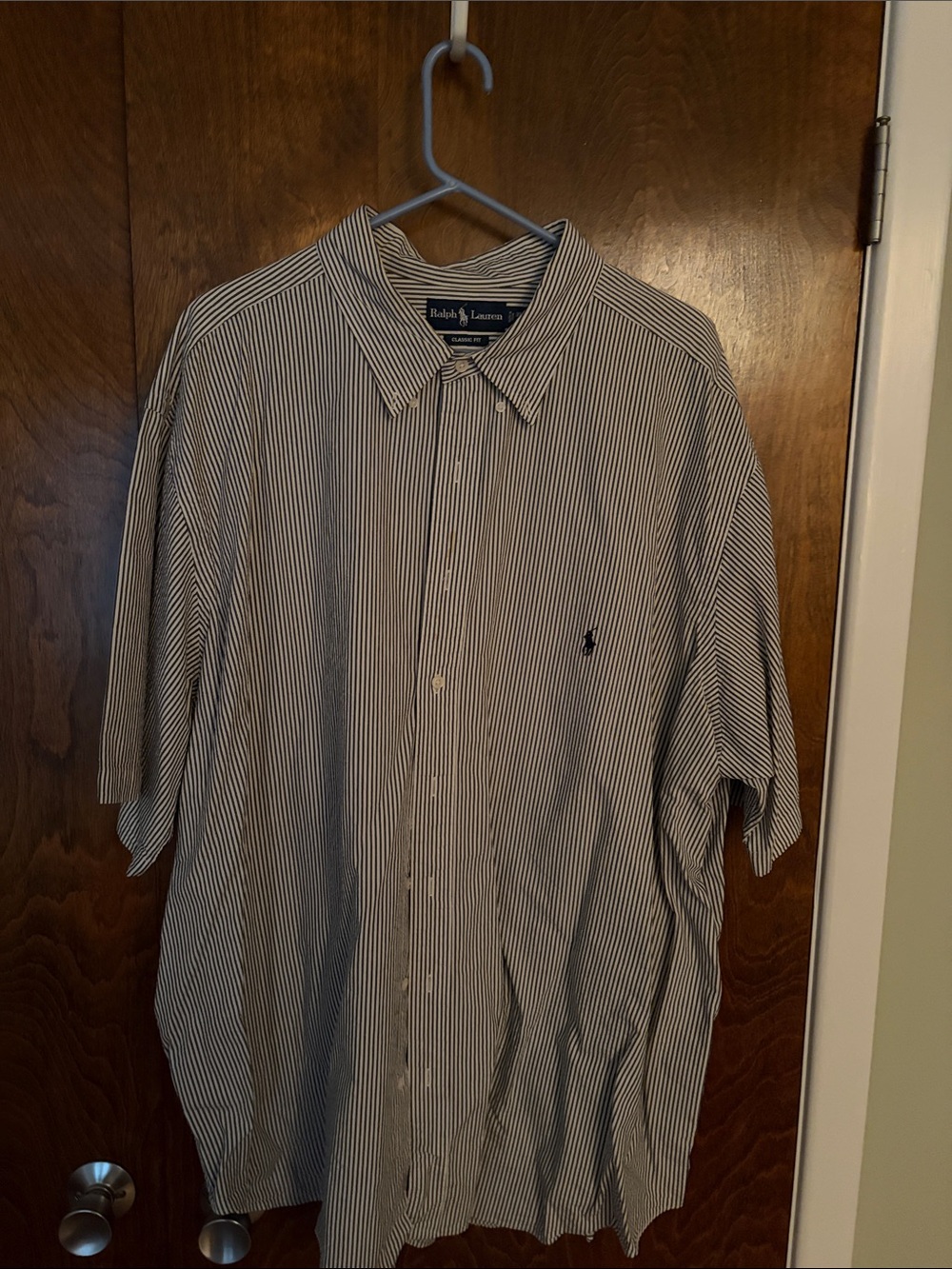Ralph Lauren Navy and White Striped Short-Sleeve Button-Down Shirt